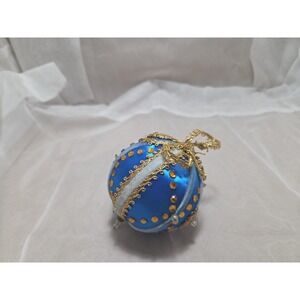 Vintage Handmade Blue and Gold Ornament - Elegant Holiday Decoration